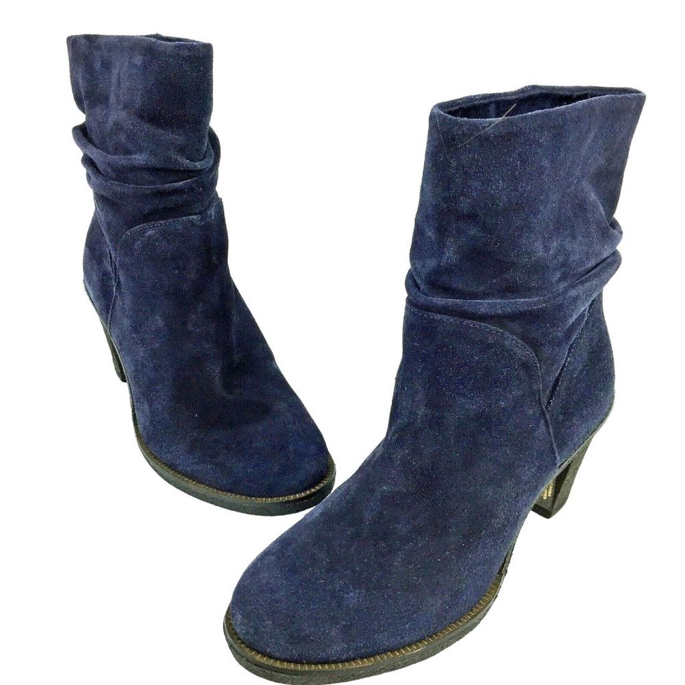 VINCE CAMUTO Parka Navy Blue Suede Slouch Ankle Boots